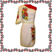 Платье нарядное с вышитыми цветами, ткань габардин. фото