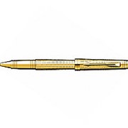 Ручка-роллер Parker Premier DeLuxe Chiselling GT, толщина линии F, позолота 23К, золотистый фото