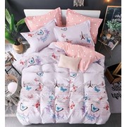 Комплект постельного белья Евро из мако-сатина “Candie's“ Белый с разноцветными бабочками и Эйфелевыми башнями фото