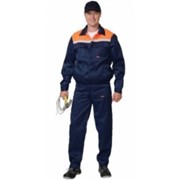 Костюм из смесовых тканей Лигор летний (куртка короткая, п/комбинезон синий с оранжевой кокеткой и СОП) фотография