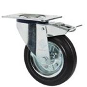 Поворотные колеса для тележек с крепежной панелью и тормозом “Norma“, из черной резины фото