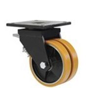 Большегрузные сдвоенные колеса для тележек с поворотной крепежной панелью и тормозом “TWIN HARD“ фото