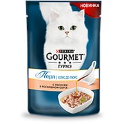 Gourmet 85г пауч Перл Соус Де-Люкс Влажный корм для взрослых кошек Лосось (соус) фотография