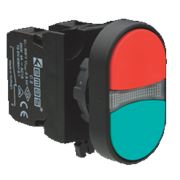Кнопка сдвоенная красно-зелёная (1НО+1НЗ) - пластик IP65 фото