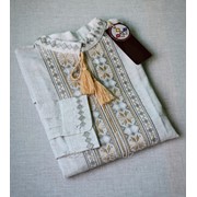 Доскональная вышиванка из натурального льна с орнаментом в коричневых тонах для мужчин (Б-11-1) фото