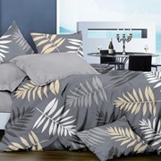 Комплект постельного белья двуспальный серый с листьями фото