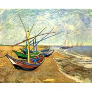 Винсент ван Гог, Fishing Boats on the Beach at Saintes-Maries, холст 40х31, репродукция