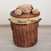 Корзина универсальная плетёная с крышкой Доляна «Медвежонок», 36×36×40 см, цвет коричневый фото