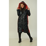 Стильное черно-красное стеганное пальто Д 1603 р. 44-48 фотография