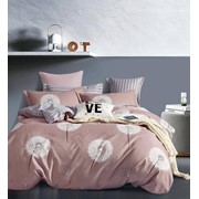 Семейный комплект постельного белья на резинке из сатина “Boris A+B“ Темно-розовый с одуванчиками фото