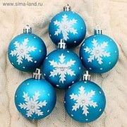 Набор шаров пластик d-6 см, 6 шт “Ажурная снежинка“ голубой фото