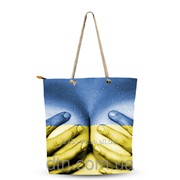 Сумка текстильная Туристическая Сувенирная Желто-голубая Ладони на груди фото