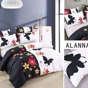 Полутораспальный комплект постельного белья из сатина “Alanna“ Черный с цветными цветочками и белый с черными фото