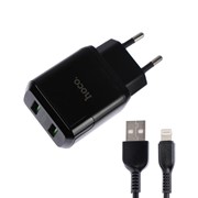 Сетевое зарядное устройство Hoco N6 QC3.0, 2хUSB, 3 А, кабель microUSB, 1 м, черное