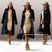 Пальто женское чёрное с цепями МВ/-071
