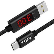 Зарядный кабель TOPK USB 2.0 AM/ Type-C/ QC 3.0 с индикацией напряжения и тока фото