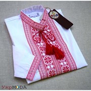 Повседневная белая мужская рубашка с красной вышивкой (Б-24) фото
