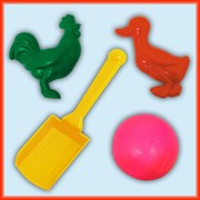 Набор прогулочный: мяч 120 мм, совочек, детские песочницы -утка, петух. фотография