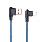 USB кабель «LP» Type-C Г-коннектор оплетка леска (синий/блистер) фото