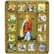 Большая подарочная икона Пророк Илия Фесфитянин с житийными сценами на мореном дубе фото