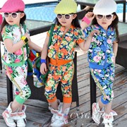 Одежда детская Sale Aones Girls rimmed flower print sport girl clothing sets short-sleeve zipper outerwear+haren pants 2pcs summer suits baby, код 1559899213 фото