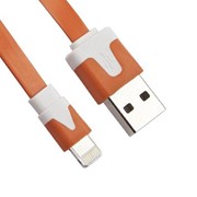 USB кабель «LP» для Apple iPhone/iPad Lightning 8-pin плоский узкий (оранжевый/коробка) фото