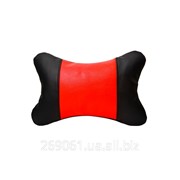 Подушка автомобильная-подголовник из натуральной кожи черная с вставкой из красной кожи