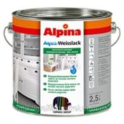 Эмаль шелковисто-глянцевая Alpina Aqua-Weisslack АС SM Weiss водоразбавляемая белая 2,5л фотография