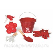 Набор Маленький садовник, красный (пульверизатор, лопатка, грабельки, перчатки, ведро)