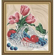 Рисунок на ткани для вышивания бисером “Яблоки с виноградом в хрустале“ VKA4707 фотография