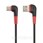 USB кабель «LP» USB Type-C L-коннектор «Кожаный шнурок» (черный/коробка) фотография