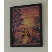 Картина ручной работы “Закат и журавли“- вышивка фото
