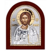 Икона Спаситель Серебряная Silver Axion Греция 85 х 100 мм на деревянной основе фото