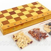 Шахматы, шашки, нарды 3 в 1 деревянные (фигуры-дерево, р-р доски 40см x 40см) фото