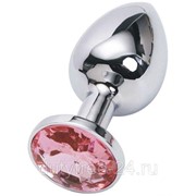 Серебристая анальная втулка с розовым стразом - 7 см. фото