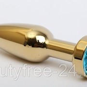 Золотистая анальная пробка с голубым кристаллом - 11,2 см. фотография