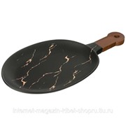 Блюдо для сервировки с деревянной ручкой коллекция золотой мрамор цвет: black 37,5*19*2,4 см