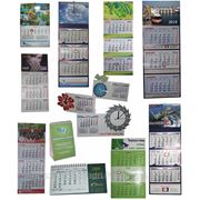 Календари квартальные настенные настольные карманные в ассортименте. Изготовление по индивидуальному заказу и шаблону в т. ч. с часами.