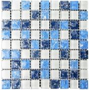 Мозаика микс 300х300х6 (код 450) (белый-синий колотый-голубой колотый) фотография