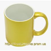 Чашка золотистая с логотипом, надпись.,фотографией фотография