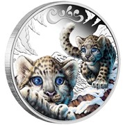 Котята снежного леопарда Серебряная монета серии “Котята-хищники“ фотография