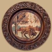 Сувениры из дерева Блюдо Пейзаж с зубром фото