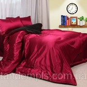 Комплект постельного белья атласный бордовый, полуторный КПБ фото