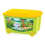 Декоративная коробка, ящик для игрушек с аппликацией на колесиках 58*39*33,5 см салатовый