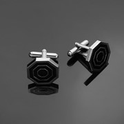 Запонки стальные 'Восьмигранник' с эмалью, цвет чёрный в серебре фотография