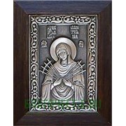 Владимирская церковная мастеркая Семистрельная Богородица, серебряная икона в киоте Высота иконы 10 см фото
