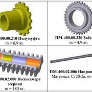 Запасные части: ПМ-400.00.210 Полумуфта, ПМ-400.00.220 Звёздочка, ПМ-400.02.000 Полукамера, ПМ-400.02.006 Направляющая