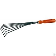 Грабельки GRINDA веерные с плоскими зубцами, из углеродистой стали с деревянной ручкой, 390 мм 2125 фото