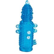 Голубая эластичная насадка на пенис с жемчужинами, точками и шипами Pearl Stimulator - 11,5 см. фотография