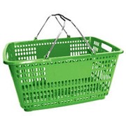 Корзина пластиковая с пластиком на ручках, для магазинов и торговых залов, объем 30л, цвет зеленый. MD-PL-210-G2